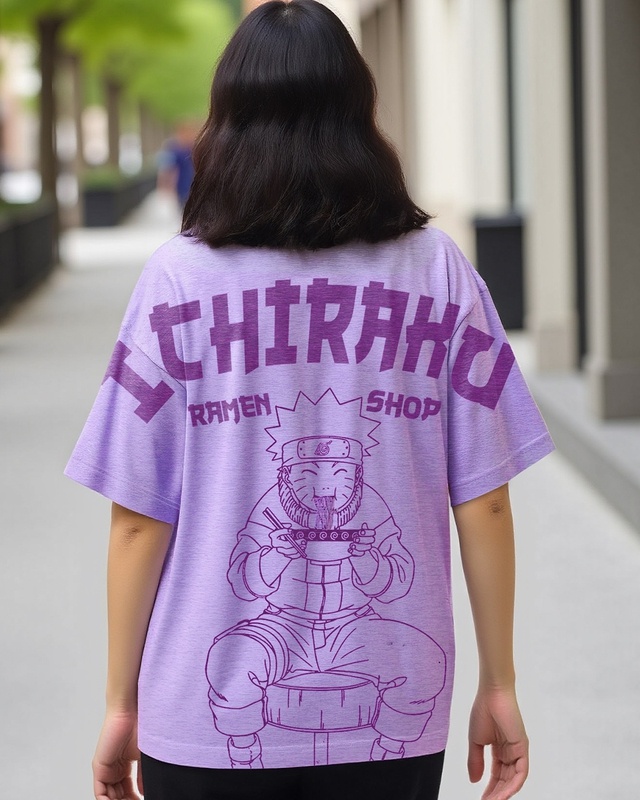 Shop Women's Purple Ichiraku Ramen Shop Graphic Printed Oversized T-shirt-Front