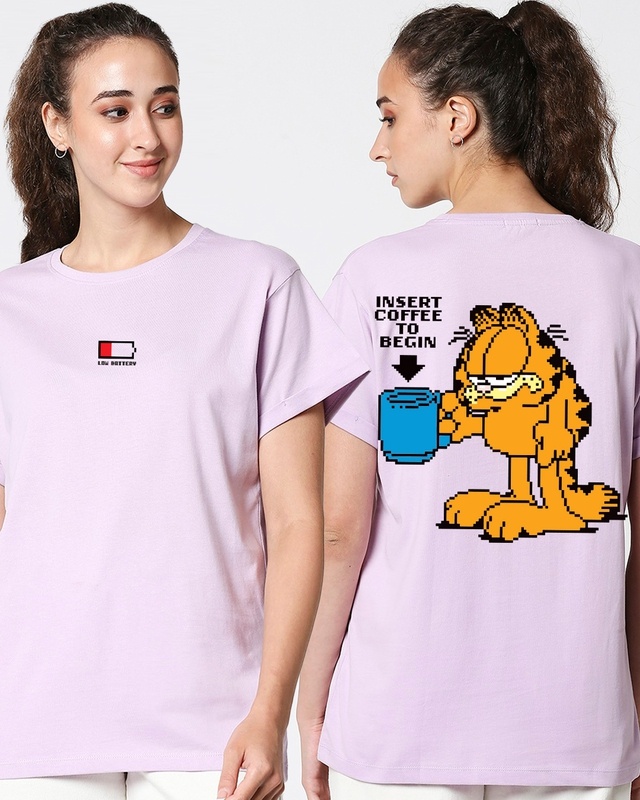 Shop Women's Purple Insert Coffee To Begin Graphic Printed Boyfriend T-shirt-Front