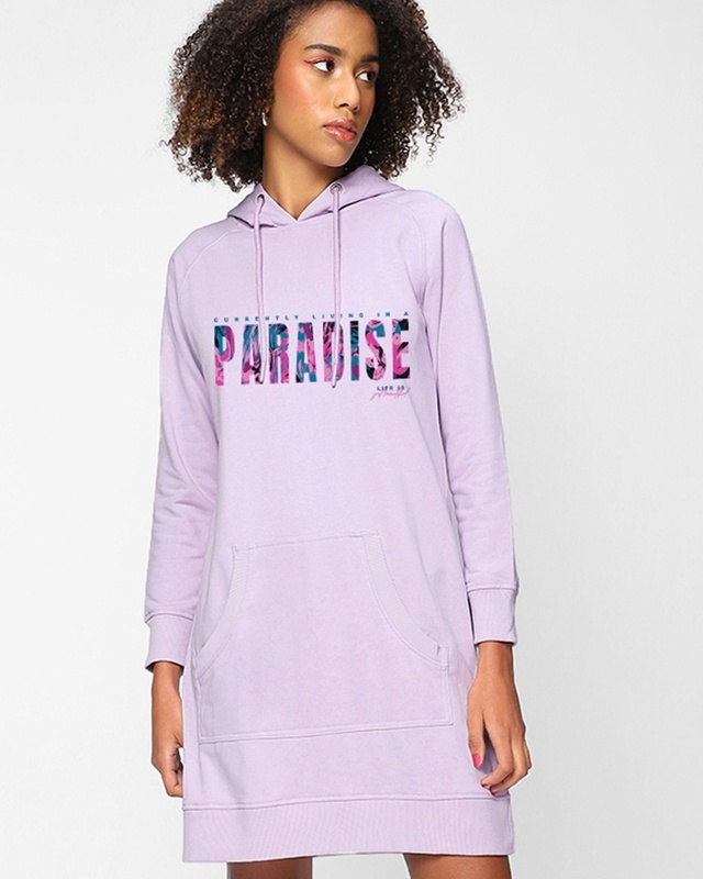 Women's Purple Living in Paradise Graphic Printed Hoodie Dress