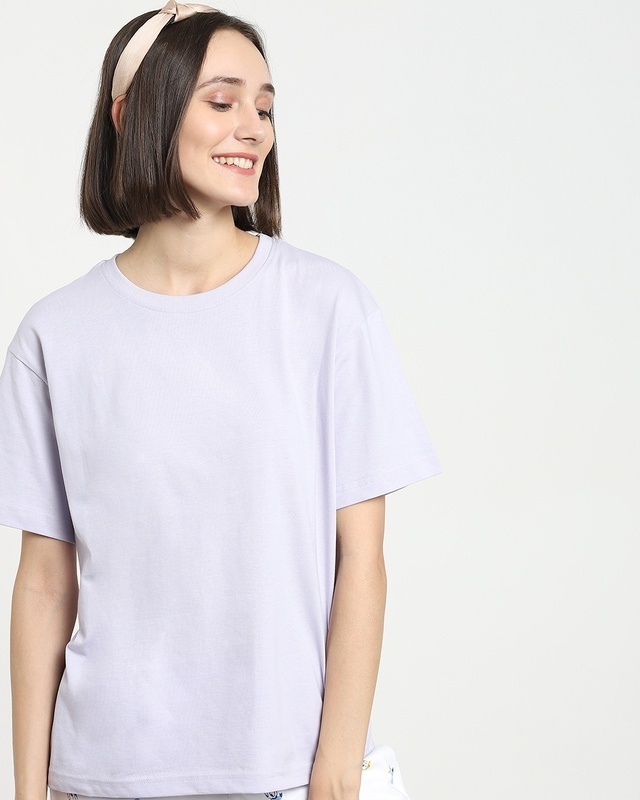 Shop Women's Purple Lounge Relaxed Fit T-shirt-Front
