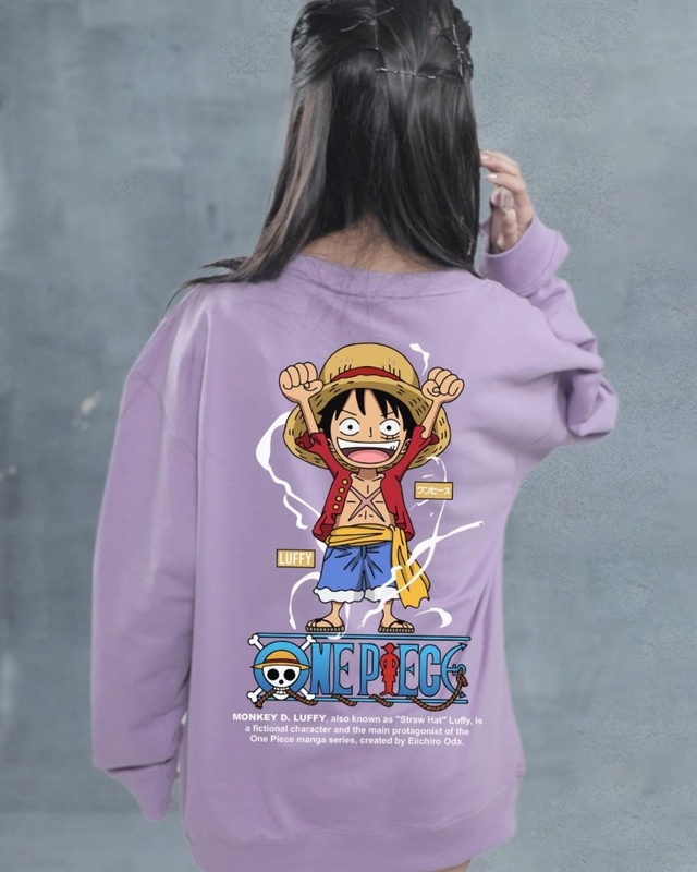 Shop Women's Purple Luffy One Piece Graphic Printed Loose Fit Sweatshirt-Front