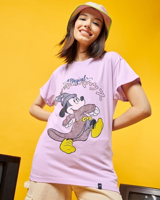 Shop Women's Purple Magical Mickey Graphic Printed Boyfriend T-shirt-Front