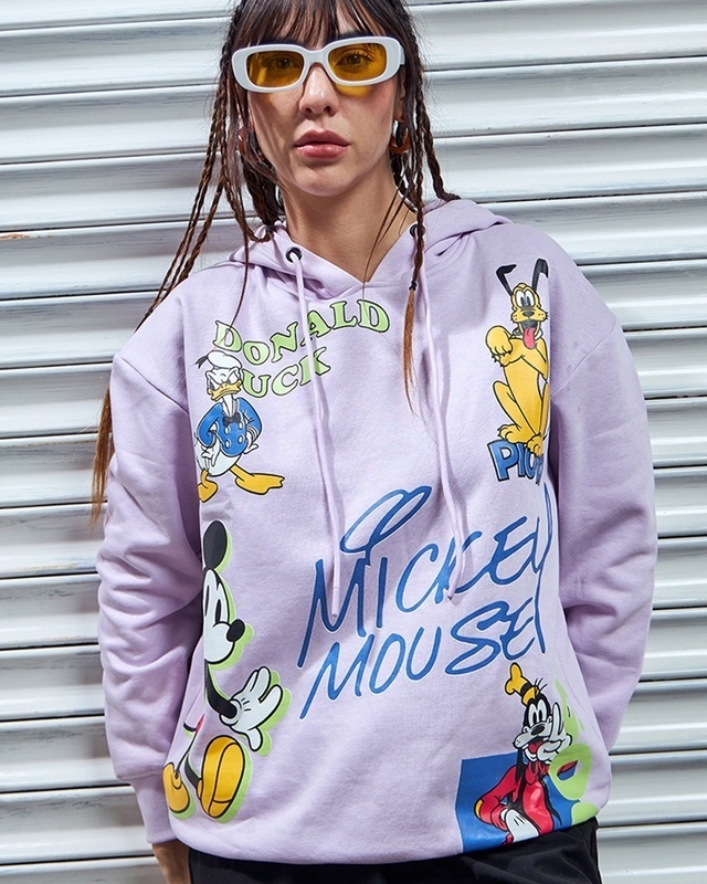 Shop Women's Purple Mickey Gang Graphic Printed Oversized Plus Size Hoodies-Front