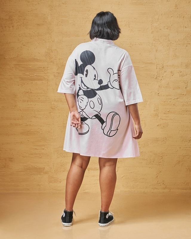 Shop Women's Purple Mickey Graphic Printed Oversized Plus Size Shirt Dress-Front