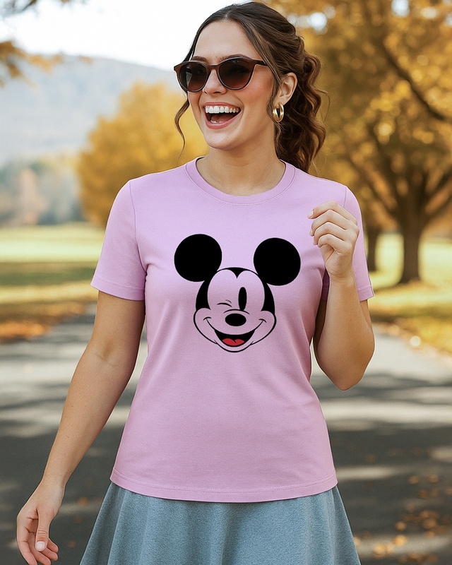 Shop Women's Purple Mickey Wink Graphic Printed T-shirt-Front