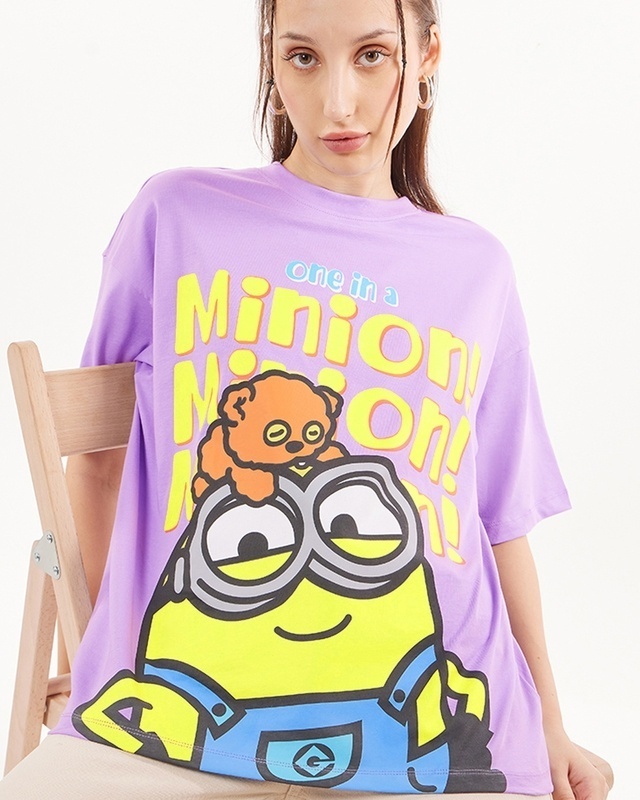 Shop Women's Purple Minion Graphic Printed Oversized T-shirt-Front