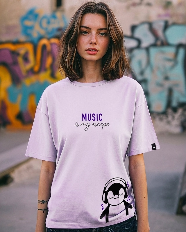 Shop Women's Purple Music Is My Escape Graphic Printed T-shirt-Front