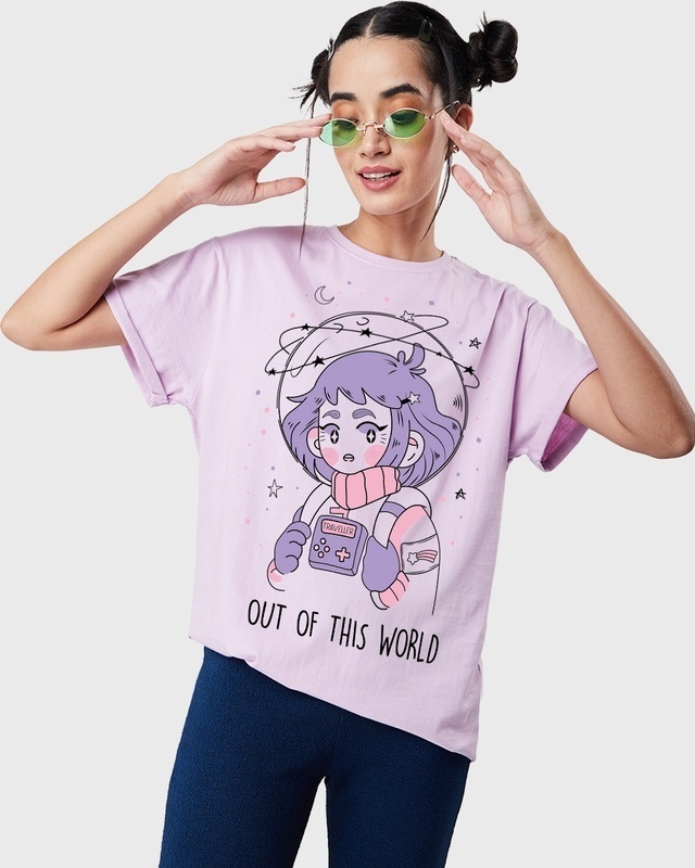 Shop Women's Purple Out Of This World Graphic Printed Boyfriend T-shirt-Front