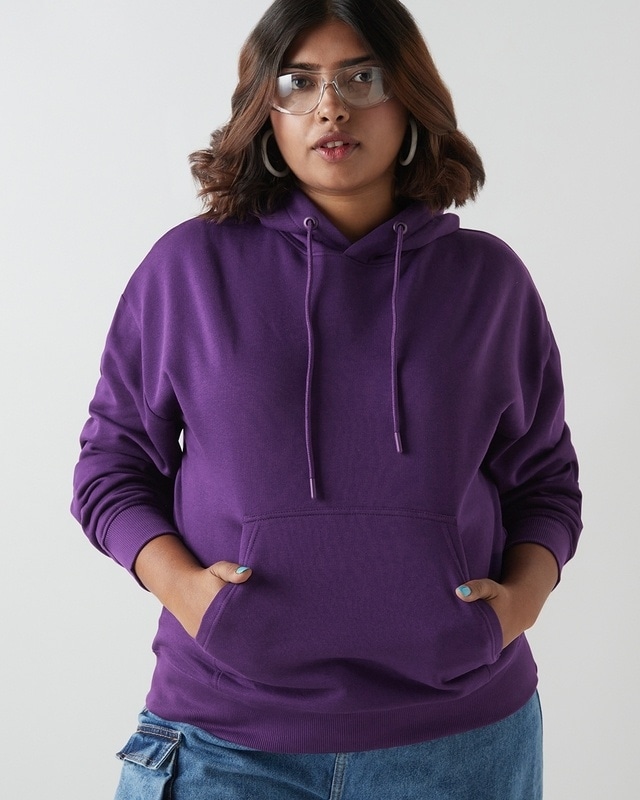 Shop Women's Purple Oversized Plus Size Hoodies-Front