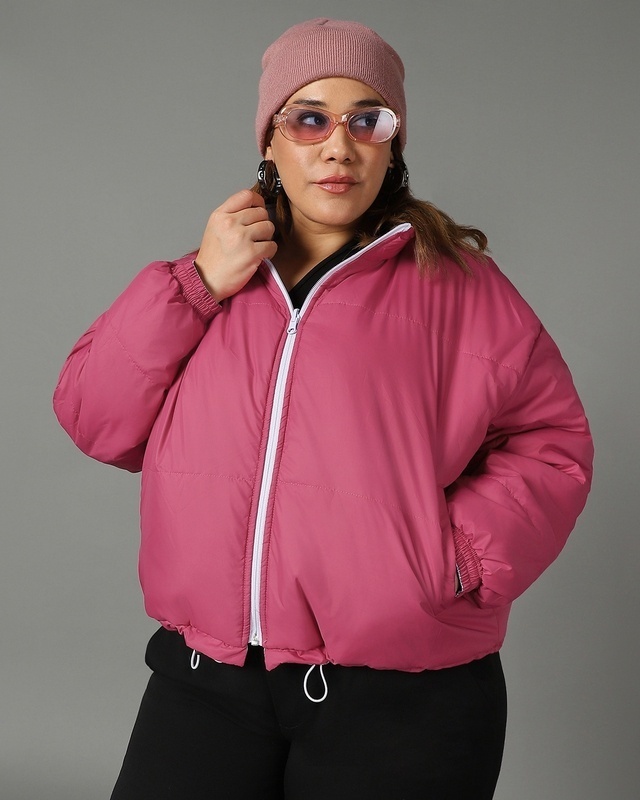 Shop Women's Pink & Purple Reversible Oversized Plus Size Jacket-Front
