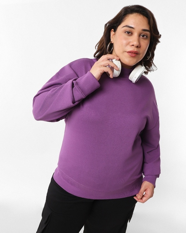 Shop Women's Purple Oversized Plus Size Sweatshirt-Front