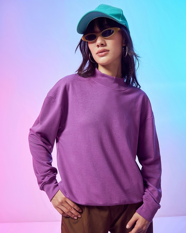 Shop Women's Purple Oversized Sweatshirt-Front