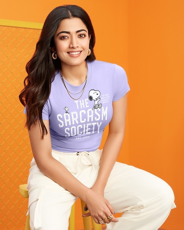 Shop Women's Purple Peanuts Sarcasm Society Graphic Printed Slim Fit Short Top-Front