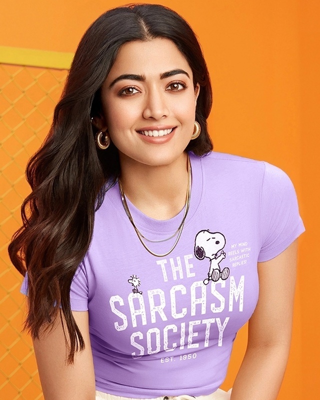 Shop Women's Purple Peanuts Sarcasm Society Graphic Printed Slim Fit Short Top-Front