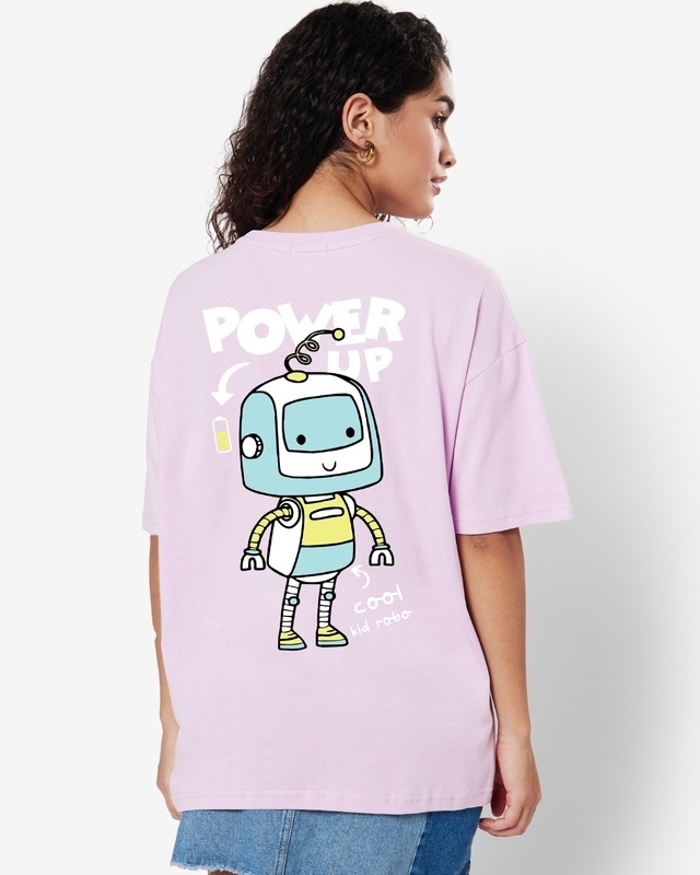 Shop Women's Purple Power Up Graphic Printed Oversized T-shirt-Front