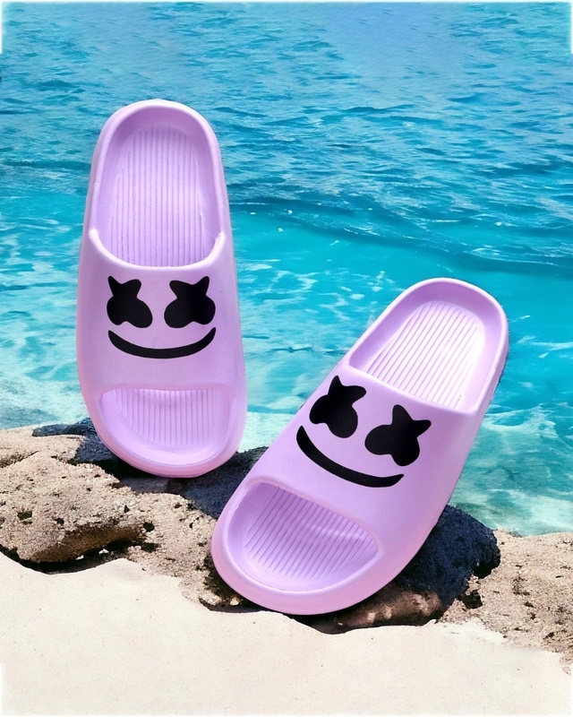 Shop Women's Purple Printed Sliders-Front