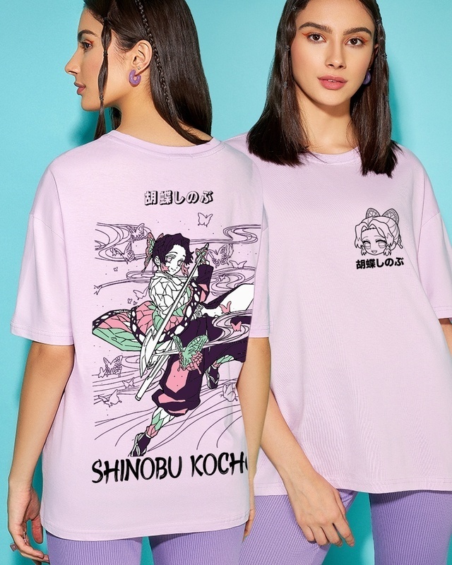 Shop Women's Purple Shinobu Kocho Graphic Printed Oversized T-shirt-Front