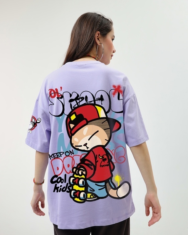Shop Women's Purple Skool Graphic Printed Oversized T-shirt-Front