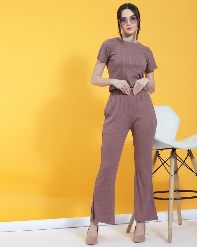 Shop Women's Purple Slim Fit Co-ordinates-Front