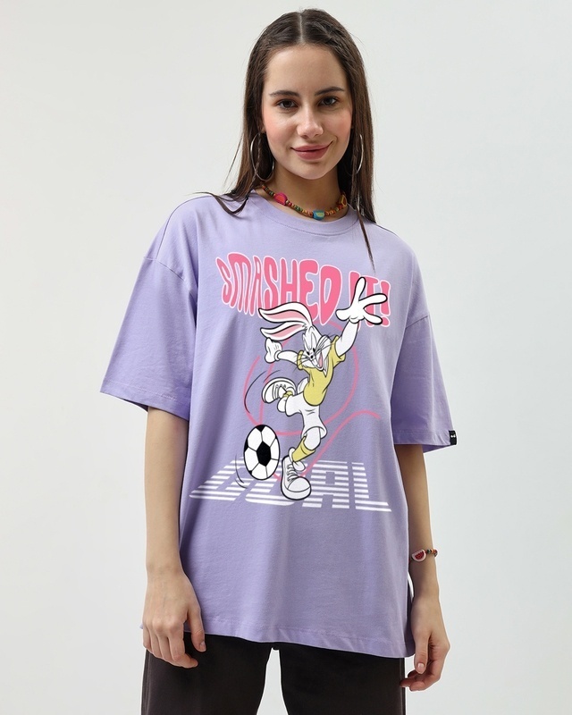 Shop Women's Purple Smashed It Graphic Printed Oversized T-shirt-Front