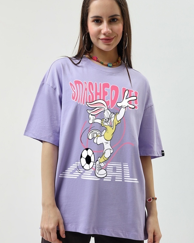 Shop Women's Purple Smashed It Graphic Printed Oversized T-shirt-Front