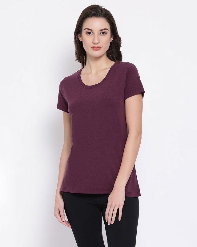 Shop Women's Purple Solid Round Neck T-shirt-Front