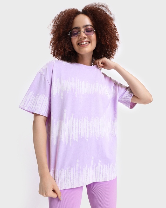 Shop Women's Purple Tie & Dye Oversized T-shirt-Front