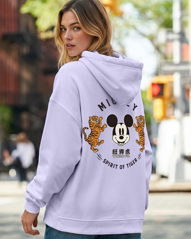 Shop Women's Purple Tiger Spirit Graphic Printed Oversized Hoodies-Front