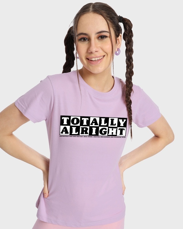 Shop Women's Purple Totally Alright Typography T-Shirt-Front
