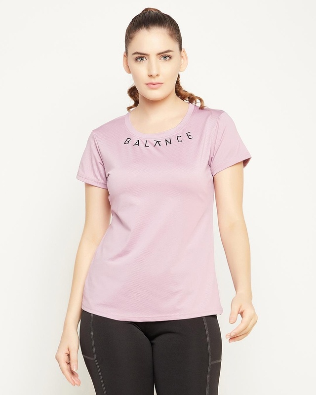 Shop Women's Purple Typographic Activewear T-shirt-Front