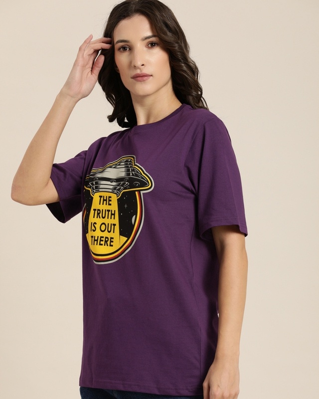 Shop Women's Purple Typography Oversized T-shirt-Front