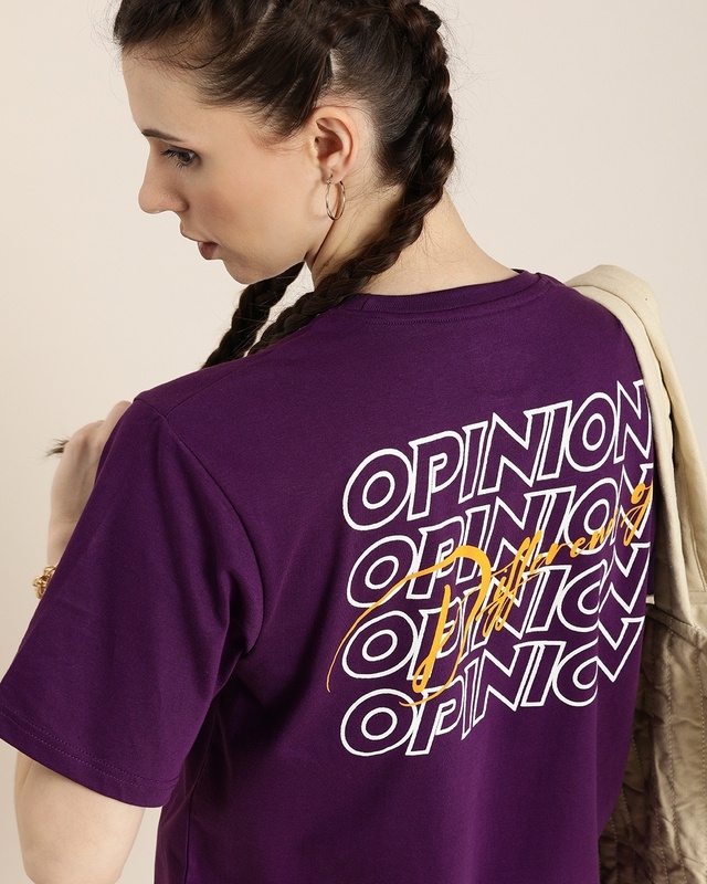 Shop Women's Purple Typography Oversized T-shirt-Front