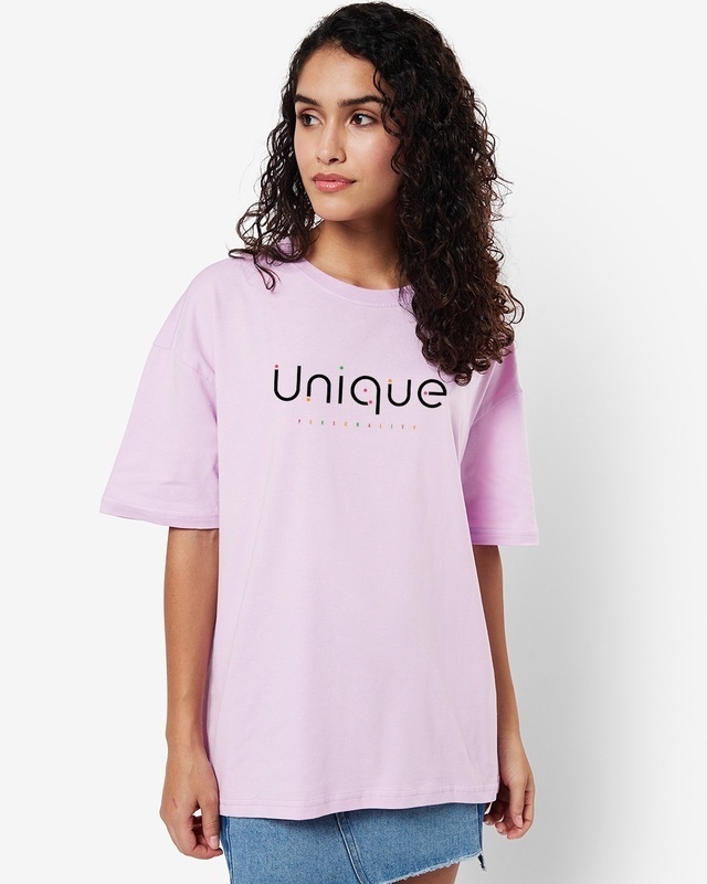Shop Women's Purple Unique Personality Typography Oversized T-shirt-Front