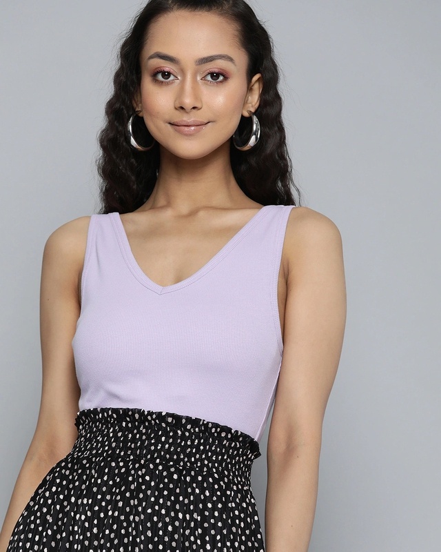 Shop Women's Purple V-Neck Top-Front
