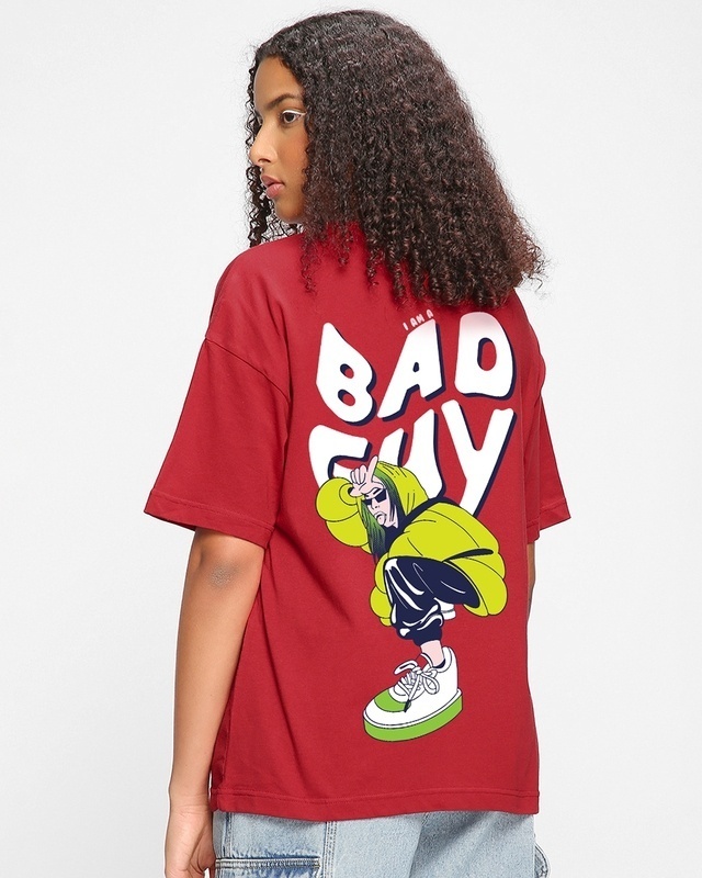 Shop Women's Red Bad Guy Billie Graphic Printed Oversized T-shirt-Front