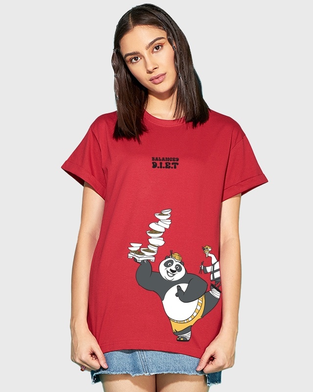 Shop Women's Red Balanced Diet Graphic Printed Boyfriend T-shirt-Front
