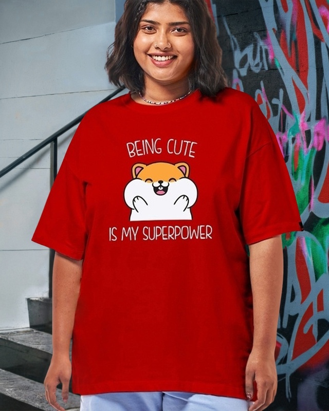 Shop Women's Red Being Cute is My Super Power Graphic Printed Oversized Plus Size T-shirt-Front