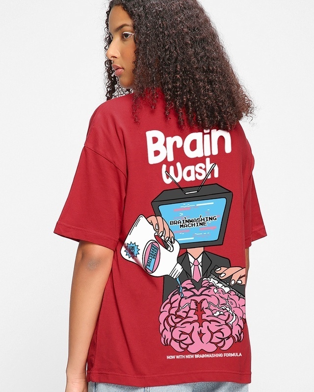 Shop Women's Red Brain Wash Graphic Printed Oversized T-shirt-Front