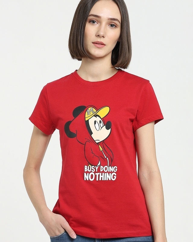 Shop Women's Red Busy Doing Nothing Slim Fit T-shirt-Front