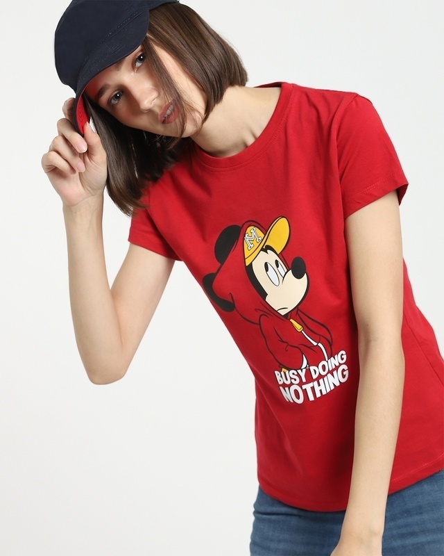 Shop Women's Red Busy Doing Nothing Slim Fit T-shirt-Front