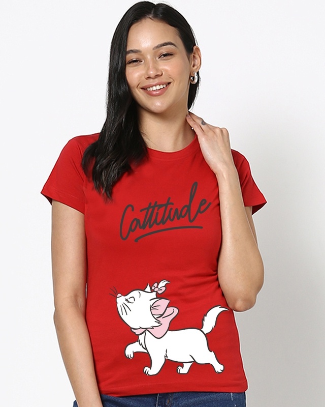 Shop Women's  Red Cattitude Typography T-shirt-Front