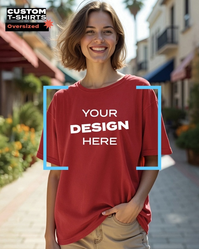 Women's Red Customizable Oversized T-shirt-Front Bewakoof Shop Women's Red Customizable Oversized T-shirt-Front
