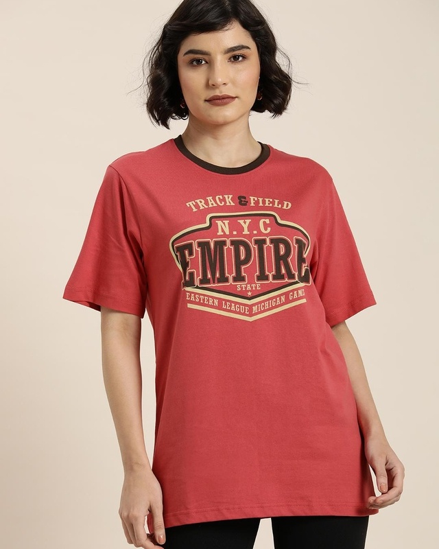 Shop Women's Red Empire Typography Oversized T-shirt-Front