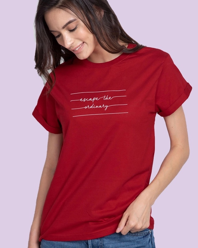 Shop Women's Red Escape The Ordinary Typography Boyfriend T-shirt-Front
