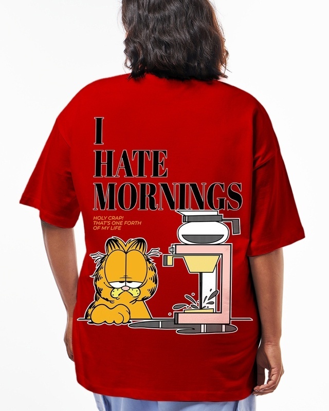 Shop Women's Red Garfield Hates Mornings Graphic Printed Oversized Plus Size T-shirt-Front