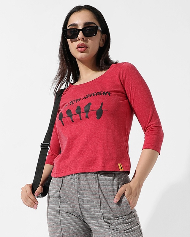 Shop Women's Red Graphic Printed Crop Top-Front