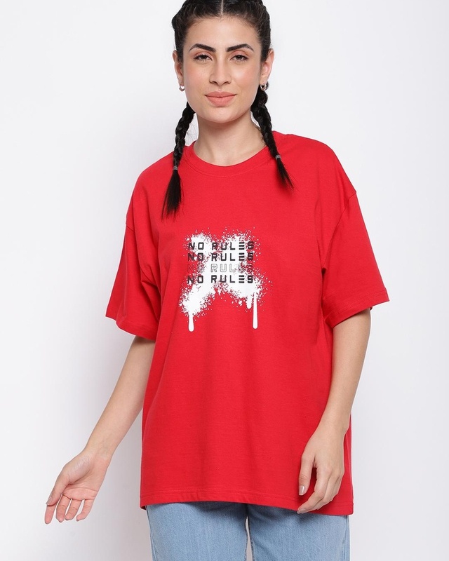 Shop Women's Red Graphic Printed Loose Fit T-shirt-Front
