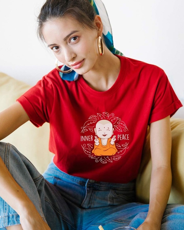 Shop Women's Red Inner Peace Graphic Printed Boyfriend T-shirt-Front