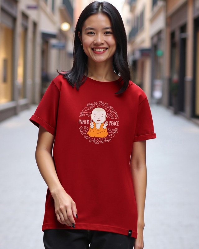 Shop Women's Red Inner Peace Graphic Printed Boyfriend T-shirt-Front