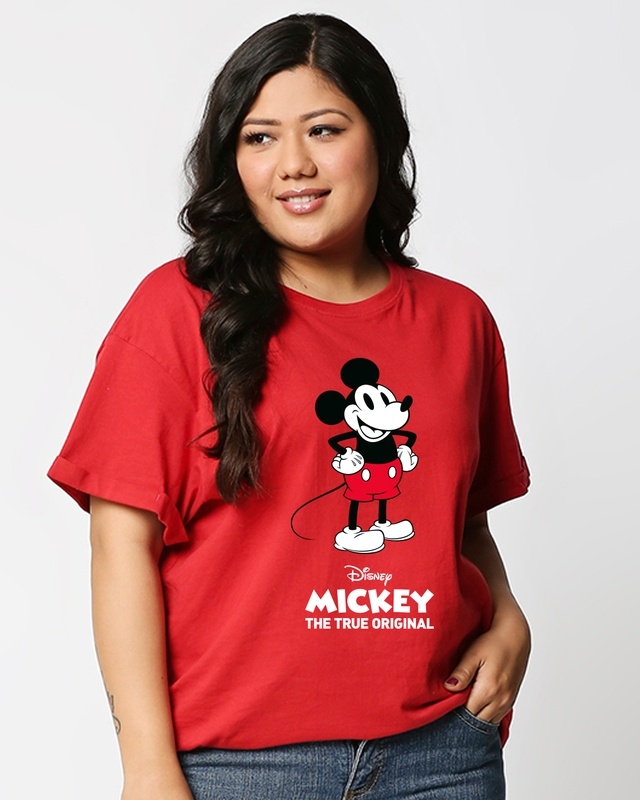 Shop Women's Red Mickey Original (DL) Graphic Printed Plus Size Boyfriend T-shirt-Front